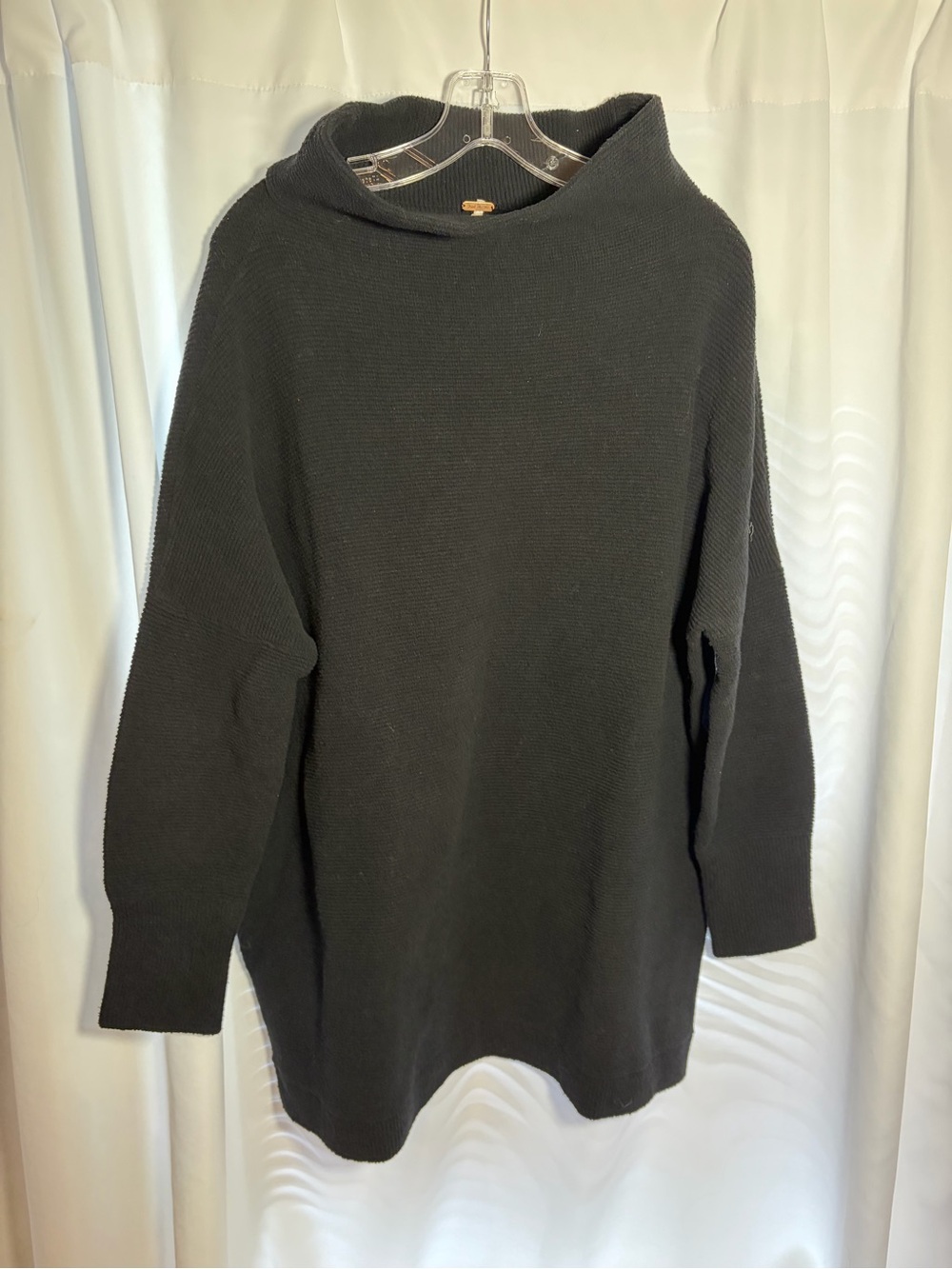 FREE PEOPLE Black Ottoman Slouchy Ribbed Mock Neck Tunic Top size S